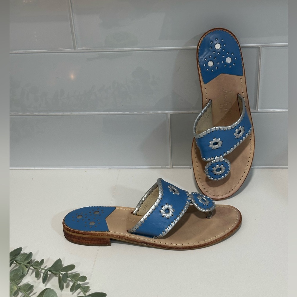 Jack Rogers Blue And Silver Sandals Flat Shoes Size 6 M Modern Comfortable